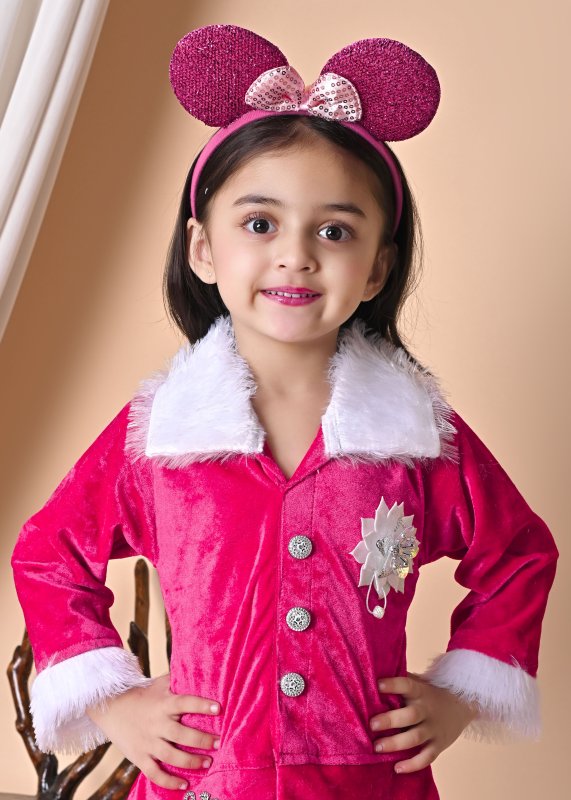 Girls Winter Velvet Jacket & Pants Set with Fur Detailing - Pink - Additional Image 4