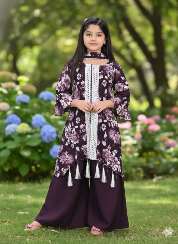Girls Floral Printed Kurti with Sharara Set