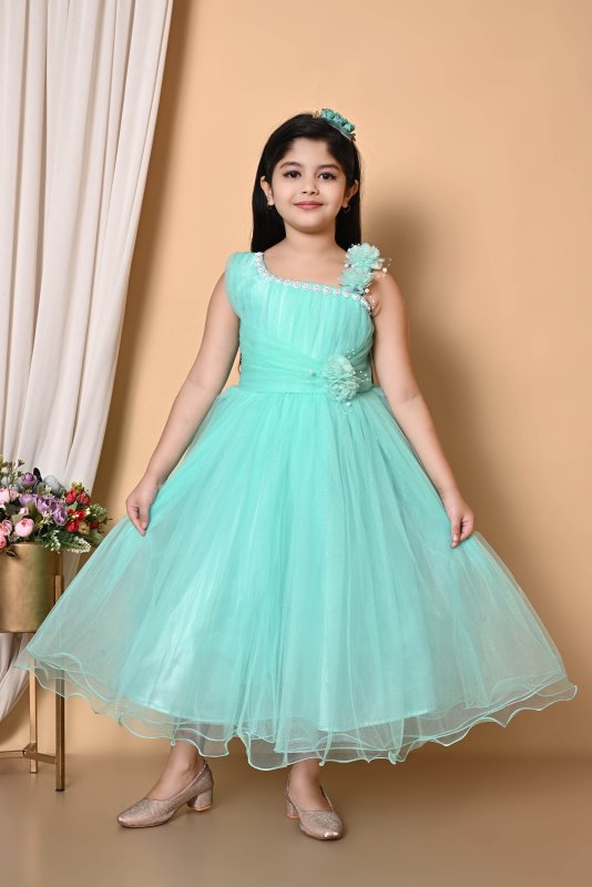 Girls Party Wear Net Gown with Floral Embellishment